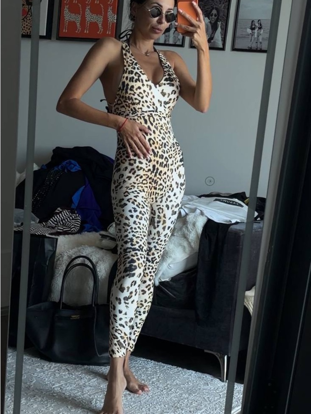 Leopard Halter Jumpsuit in White & Brown